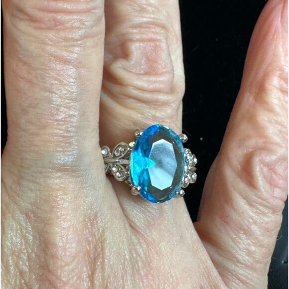 Inlaid Jade Sapphire Combination Ring Multiple Sizes - Picture 4 of 12